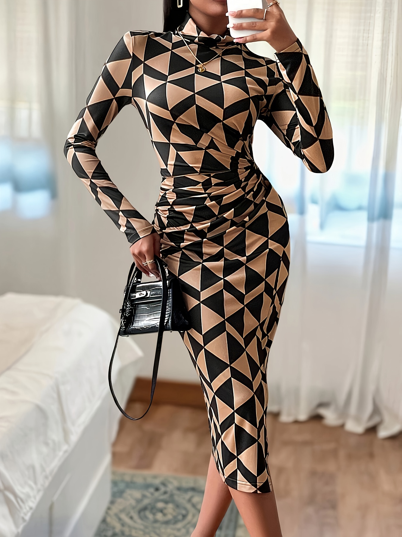fitted lace wedding dress Geometric Print Long Sleeve Maxi Dress, Navy Geo – Jolie Moi Retail