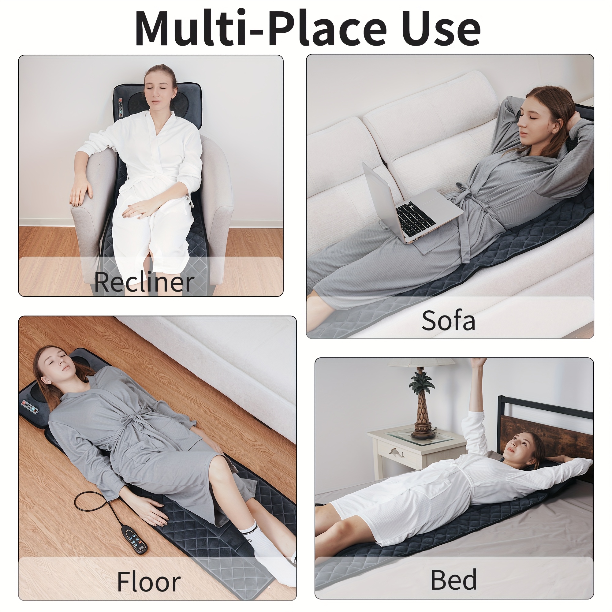 YUNSHAW Viso kūno masažo kilimėlis su Shiatsu kaklo masažuokliu, 3D juosmens trakcija ir 10 variklių – viso kūno masažas nugarai, juosmeniui, klubams ir kojoms – masažo kėdės kilimėlis, tinkamas moterims/vyrams