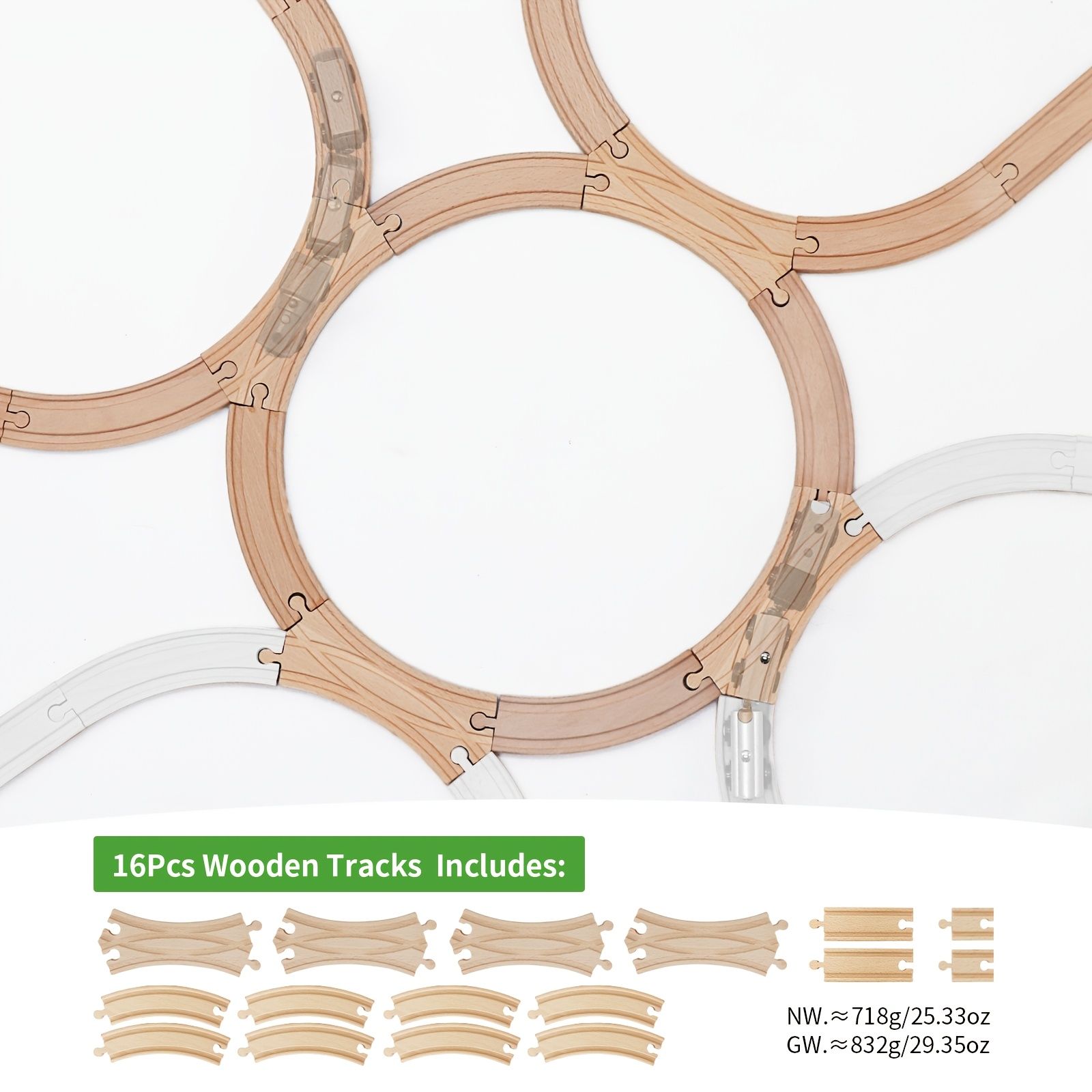 16pcs Wooden Train Tracks Compatible With All Wooden Railway System Wooden Track Set Accessories