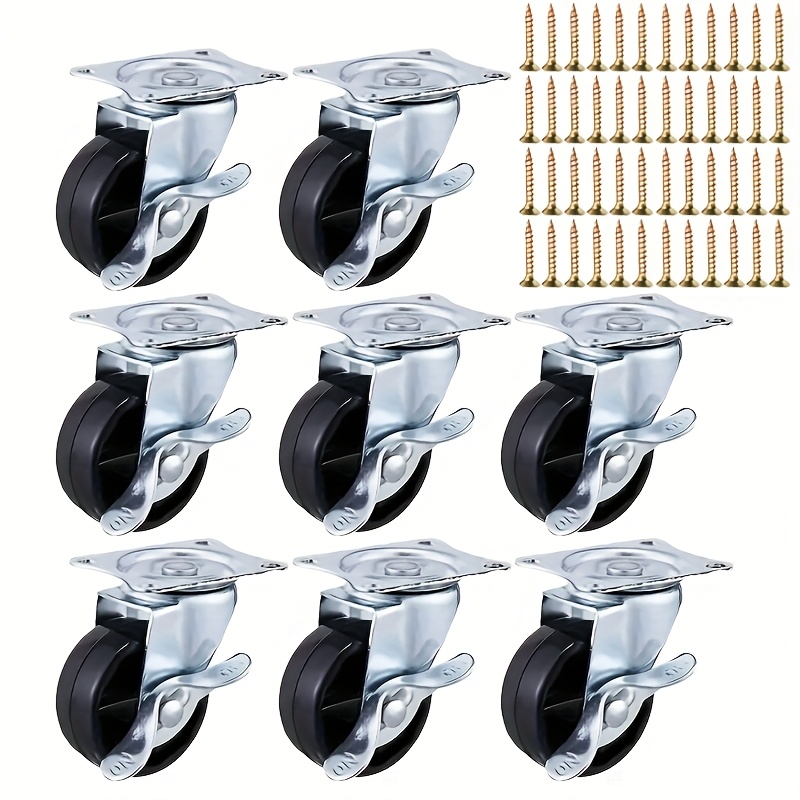 E-shop 8er-Pack Schwerlast 2" Schwenkräder mit Gummireifen, 360-Grad-Drehung, flache Metallbasis & 32 Montageschrauben, für Möbel, Werkzeugkästen,