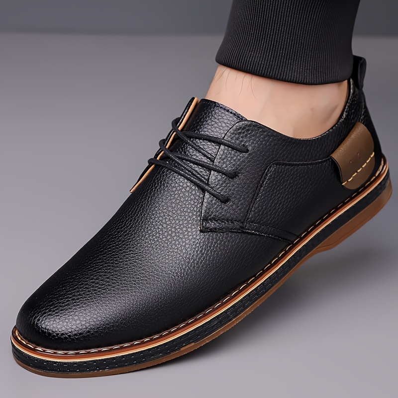 

Men' Dress Shoes, Solid Color Microfiber Synthetic Upper, Round Toe, , Lining & Insole, Low Top Lace-up For Daily & Casual Wear - Spring/fall Season