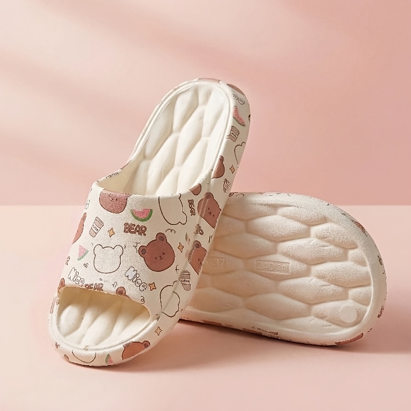 TEMU Women's Cute Printed Eva Slippers For Home, Bathroom, And Shower, Casual Breathable Ladies' Fashion Sandals, Unisex Slippers, Women Shoes