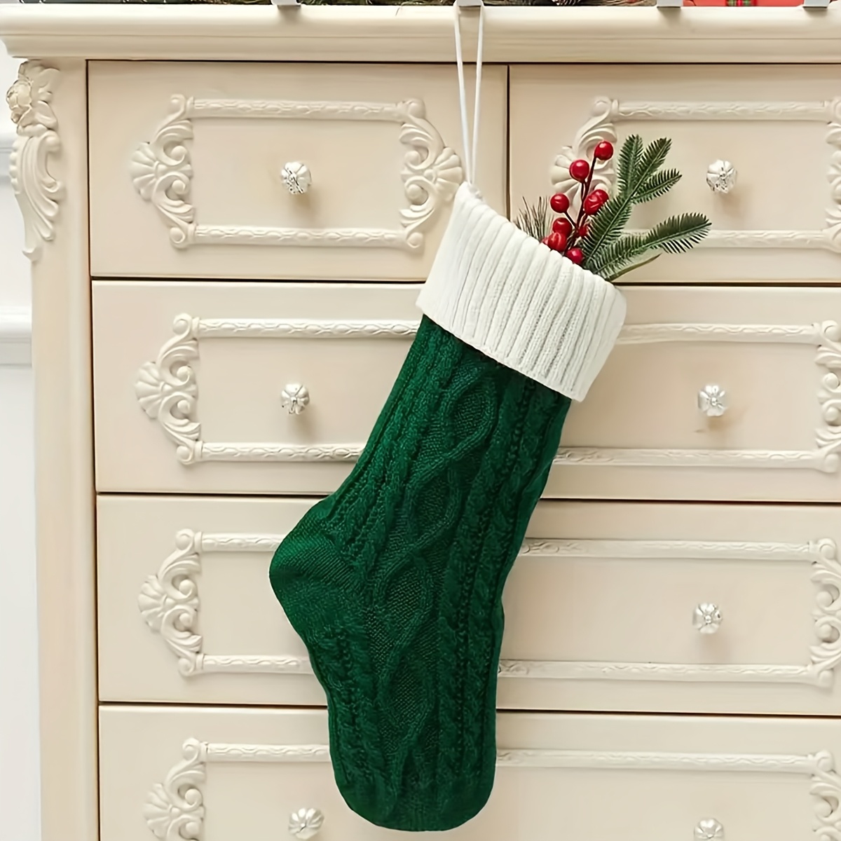 TEMU A Festive Retro Embroidered Letter Christmas Stocking, Optional Color Embroidered Name (random Font), Soft Knitted Fabric, Holiday Socks, Family