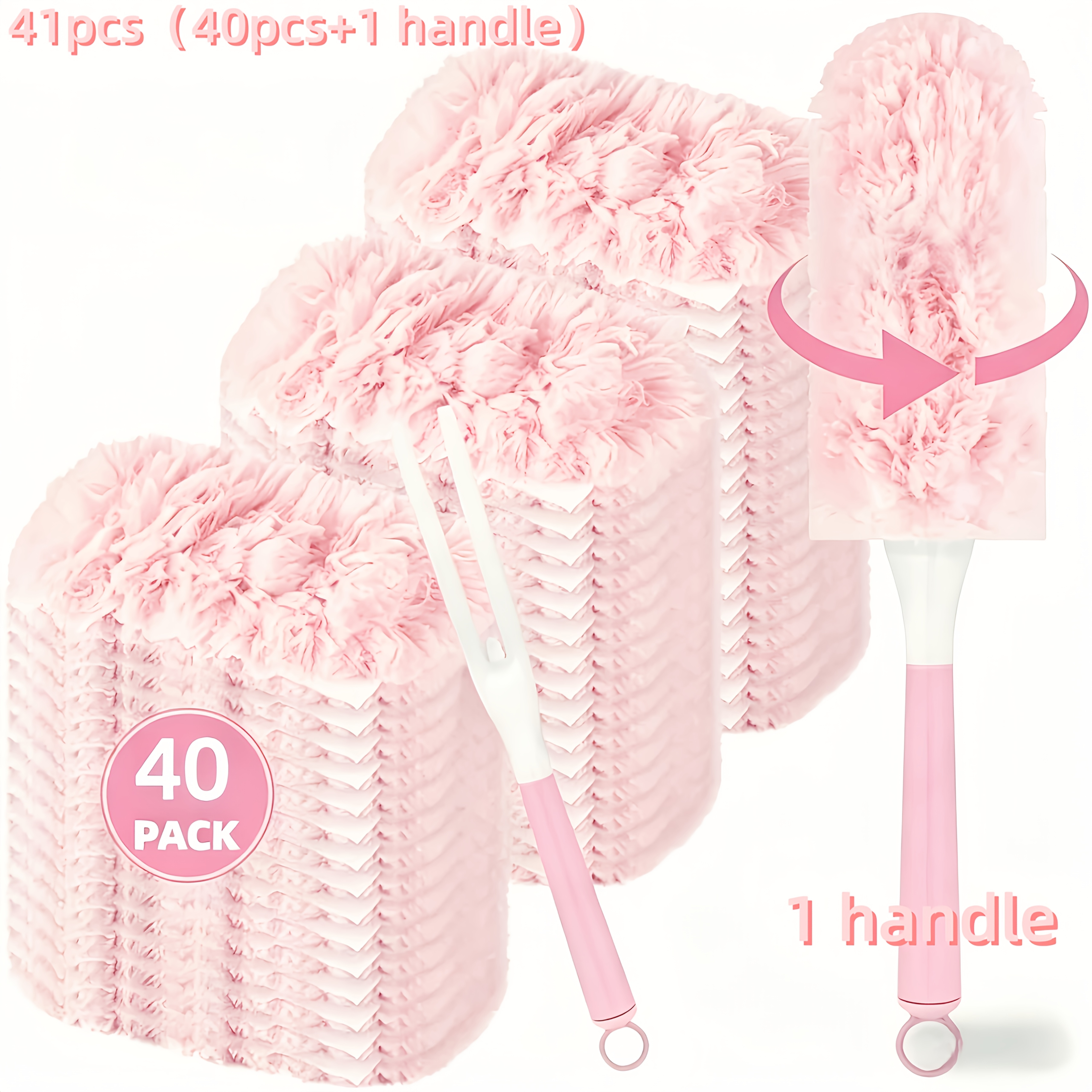 TEMU Ensemble rose de 41 pièces (40 pièces de remplacement et 1 poignée), remplacement de multi-surfaces, jetable en microfibre , convient pour le