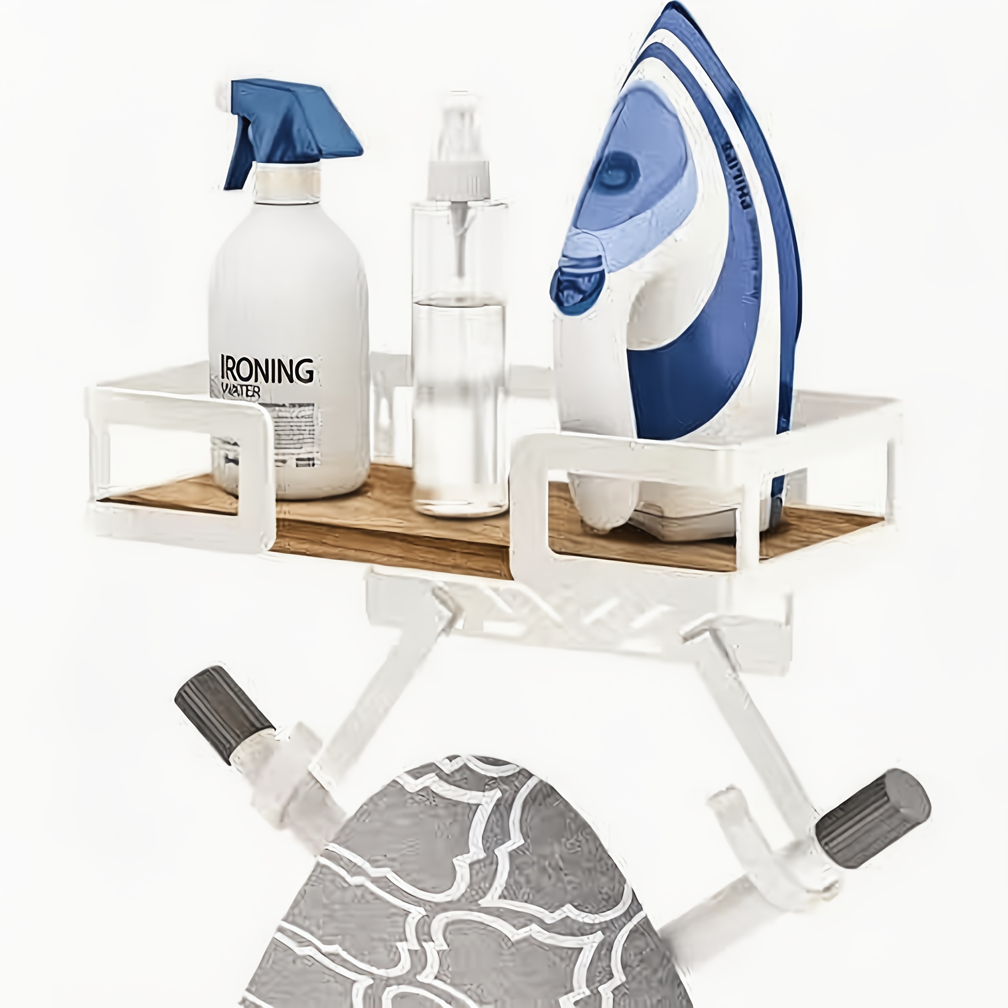 TEMU Étagère de rangement combinée bois et métal, Organisateur de salle de bain mural, Porte-brosse à dents, Support de planche à linge, Présentoir