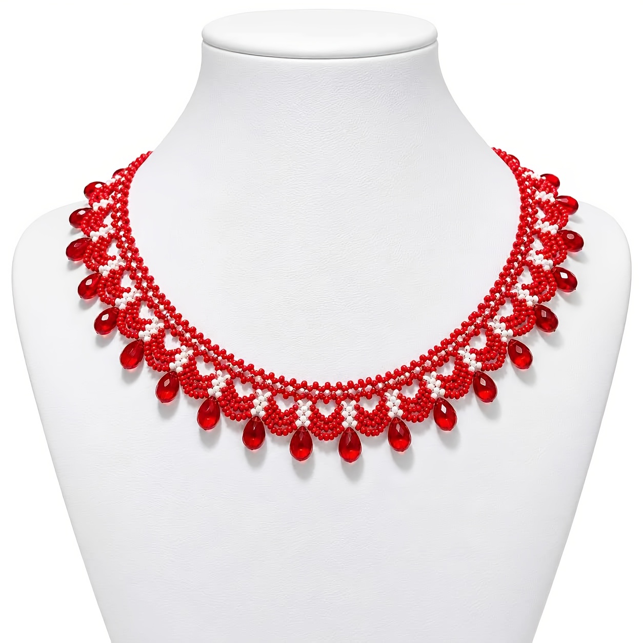 TEMU Sweet And Gentle Style Pink Water Drop Rice Bead Necklace, Niche Exquisite Lace Pure Handmade Woven Choker Clavicle Chain Versatile Temperament