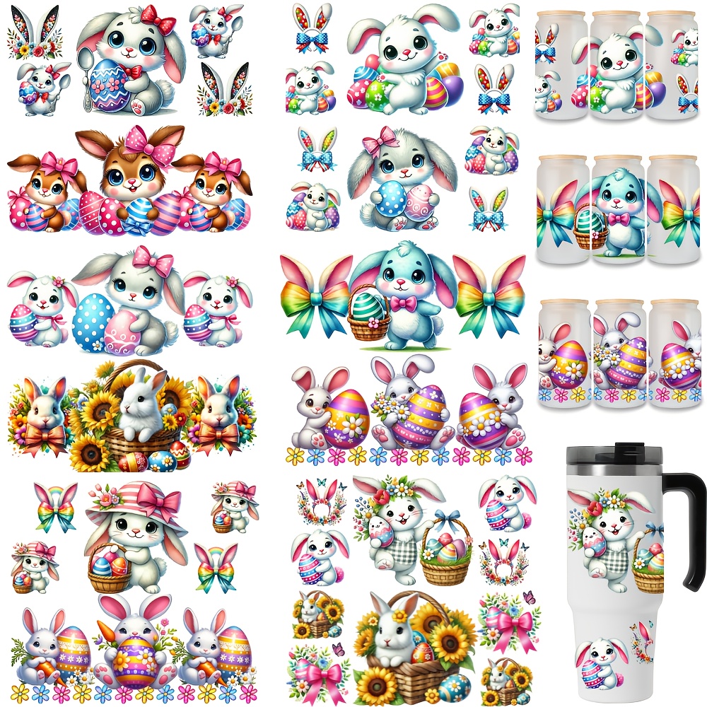 

Uv Dtf Cup Wrap Sticker - 12 Sheets Easter Uv Dtf Transfer Sticker For 16oz Glass Tumbler Happy Cute Egg Bunny Flower Carrot Chick Design Rub On Transfer Gifts For Adults