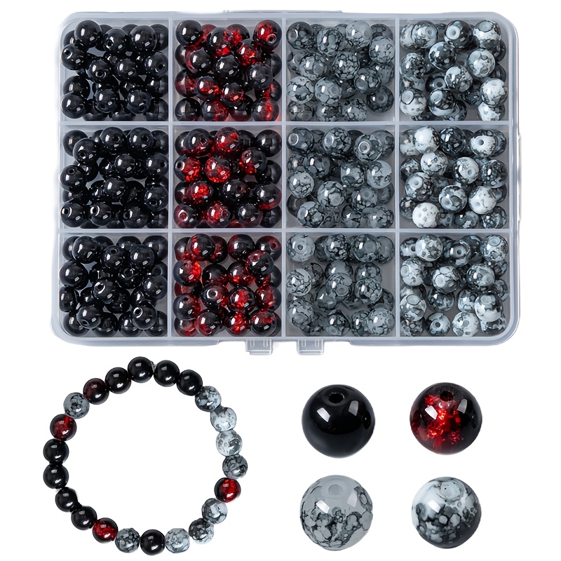 Image of Black Glass Beads Jewelry Making Kit Box For Friendship Bracelets, Necklaces And Earrings 8mm
