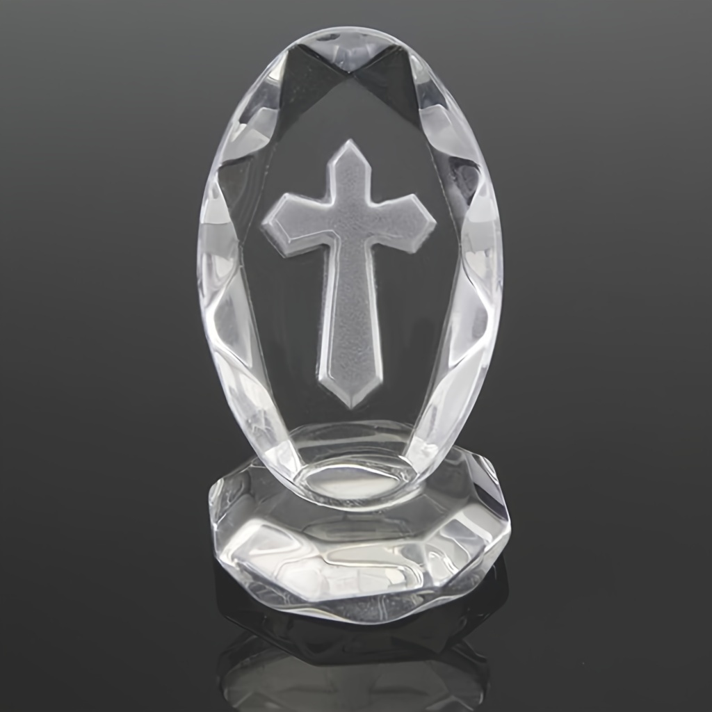 

1 Pc Cross Ornament (with Gift Box), Religious Decoration, Faith Symbol, Elegant Glass Tabletop Decoration