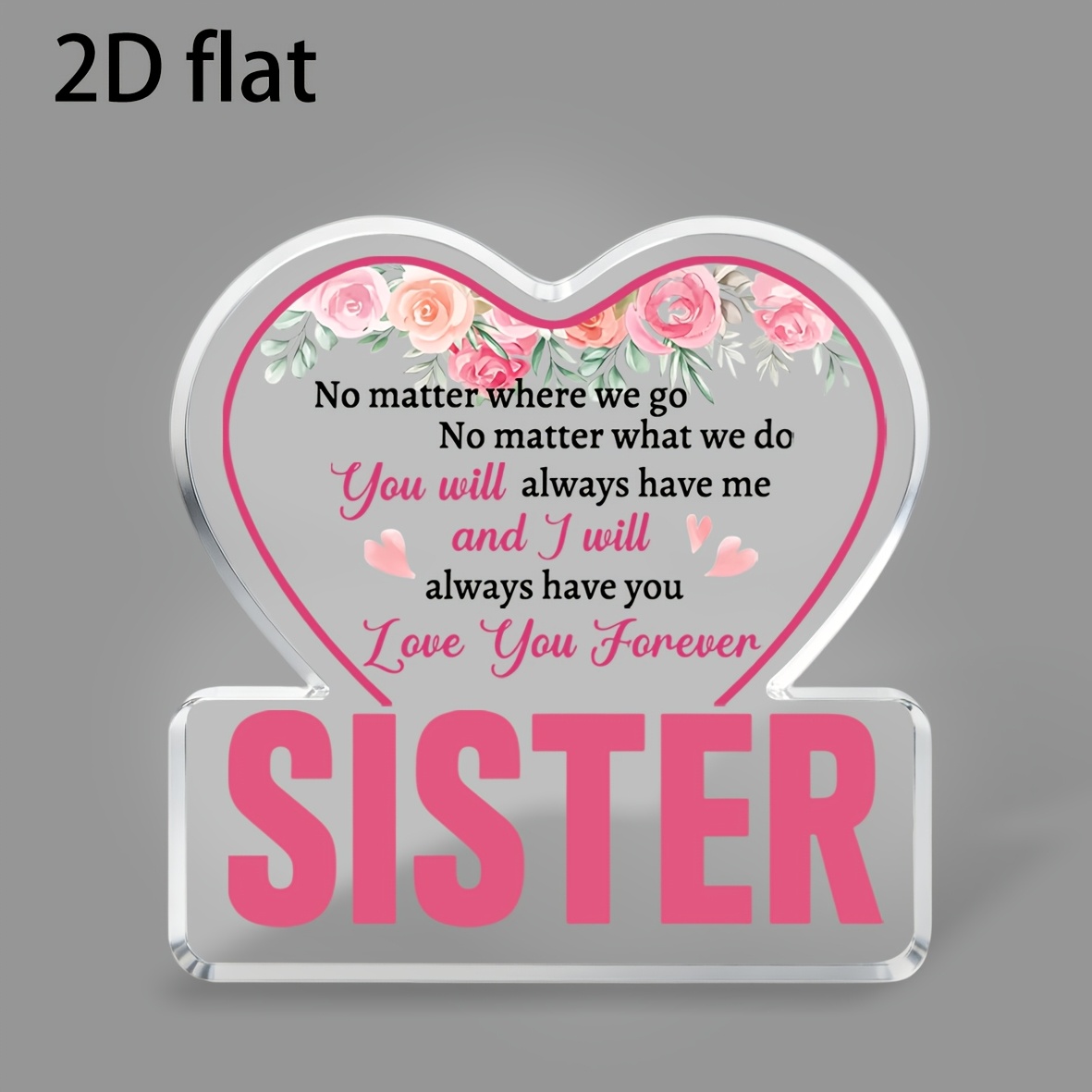 TEMU 2d Flat, Retro Sister - Acrylic Heart Sign With "" Message, Irregular Frame Suitable For Big/little Sister Gift, Birthday, Graduation Present,