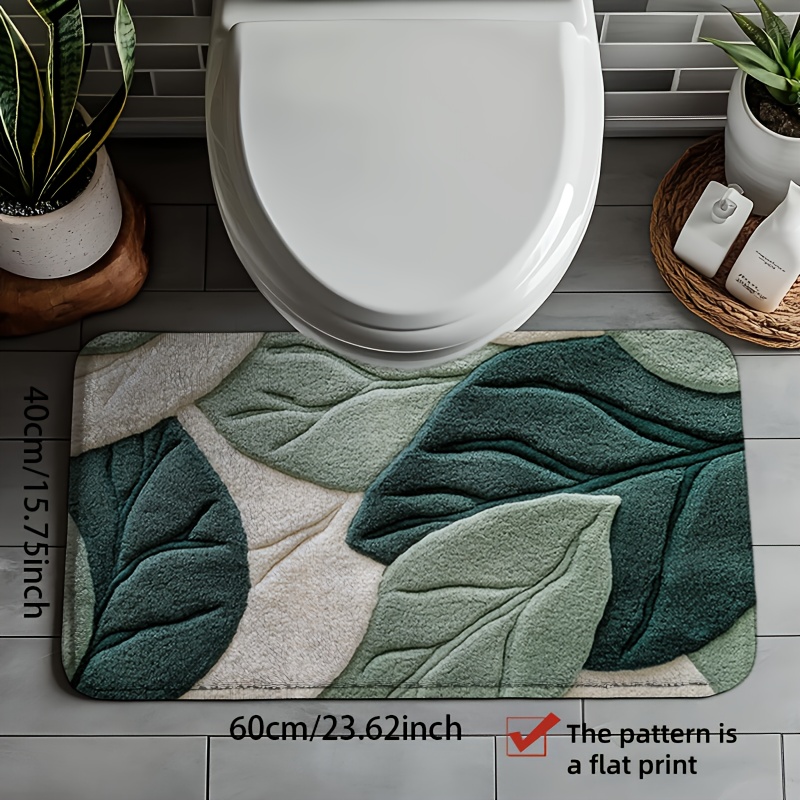 TEMU 1 Green Leaf-shaped Printed Bathroom Rug, Machine Washable - Ideal For Kitchen, Entryway, And Shower Decorations - Perfect Housewarming Gift &