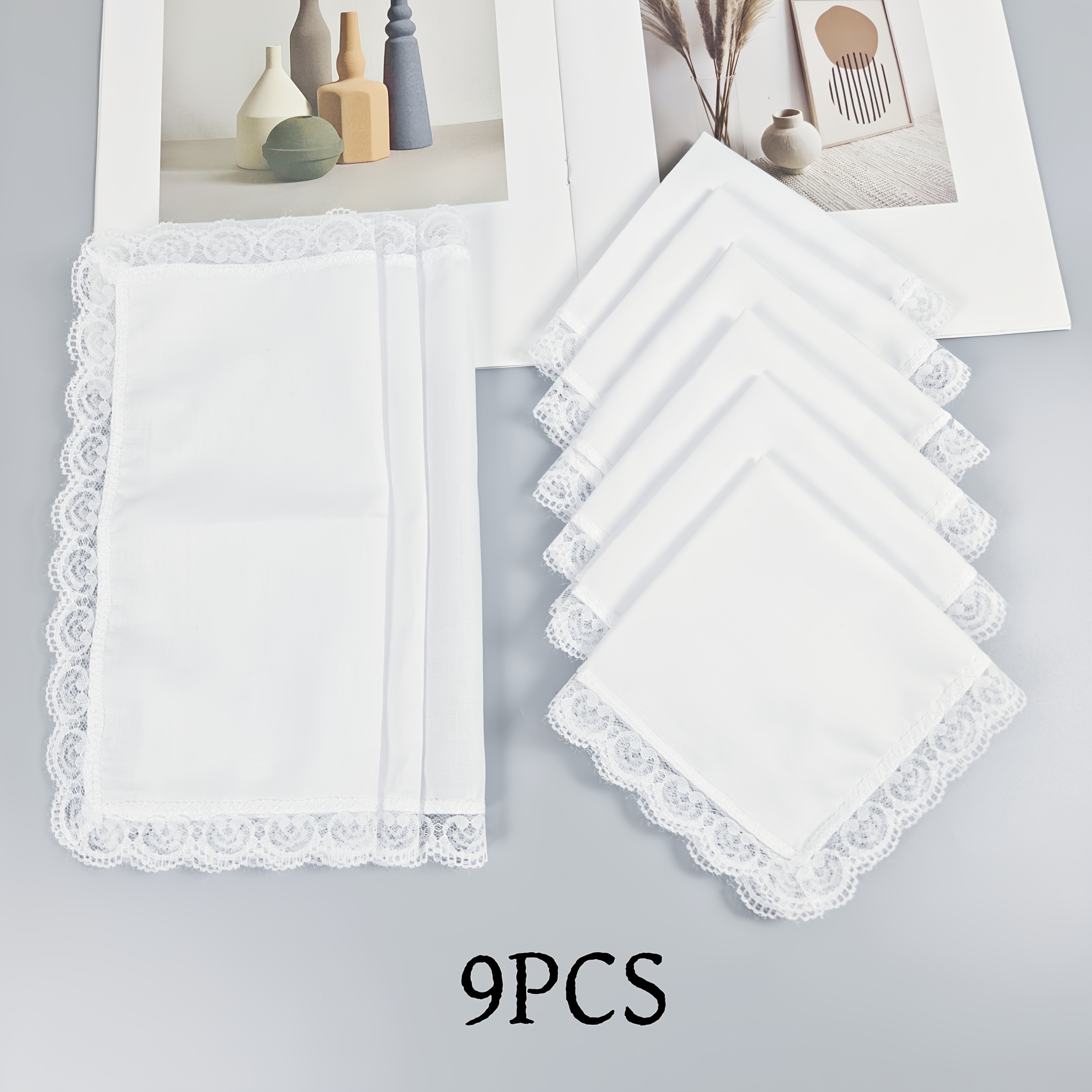 TEMU 9-pack White Lace Handkerchiefs | Diy Painting & Doodling, Decorative Scarves, -friendly, Portable Hand Towels (perfect For Gifts, Festivals,