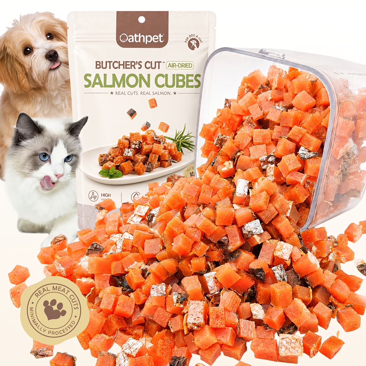 TEMU Oathpet Premium Air-dried Salmon Cubes Suitable For - High Protein Real Salmon Treats, Protein-rich Snacks With Rich Flavor & Texture, Training