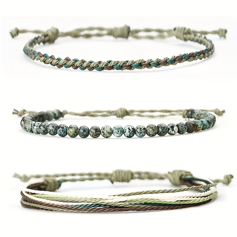 Eye Bangle Bangle Bracelet Hand-woven Twisted Rope Knot Volcanic Stone 3pcs Set Twisted Rope Knot Eye Bangle Bangle Bracelet Set
