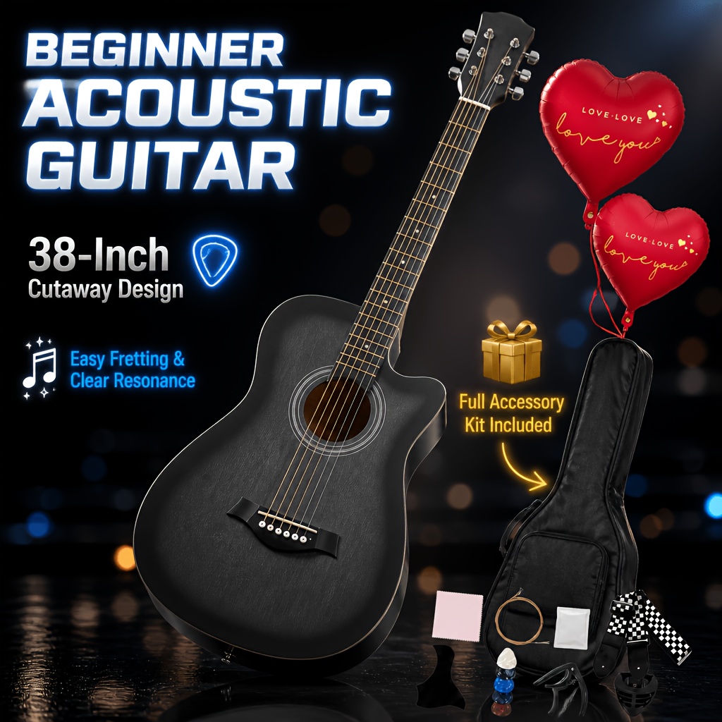 38 Inch Basswood Folk Guitar, Full Accessory Kit Included, with... product image 10