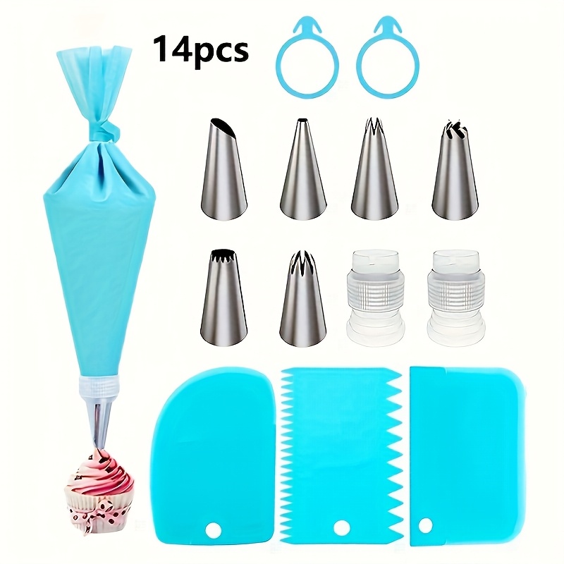 Image of 14pcs Baking Cake Cream Piping Nozzle Set Reusable Piping Tips Cupcake Cookie Baking Kitchen Supplies