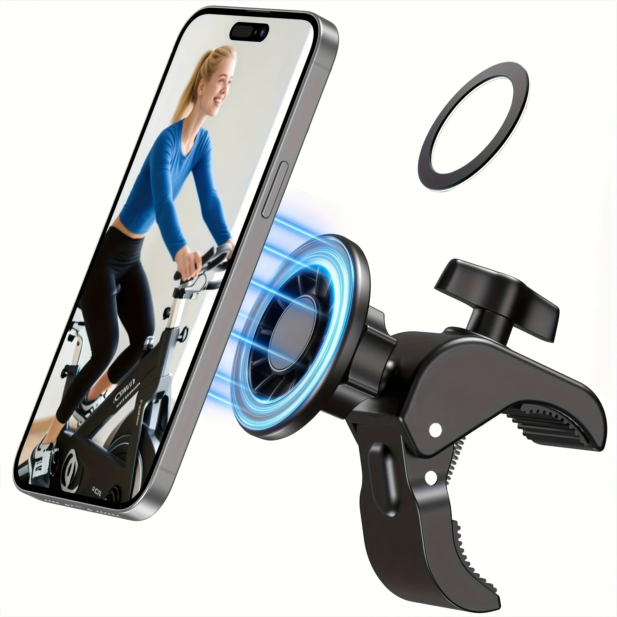 Phone Holder Suitable For Treadmill, Bicycle, Golf Cart, Steering Wheel, Stroller Magnetic Phone Holder, 360° Rotation, , Compatible With Iphone