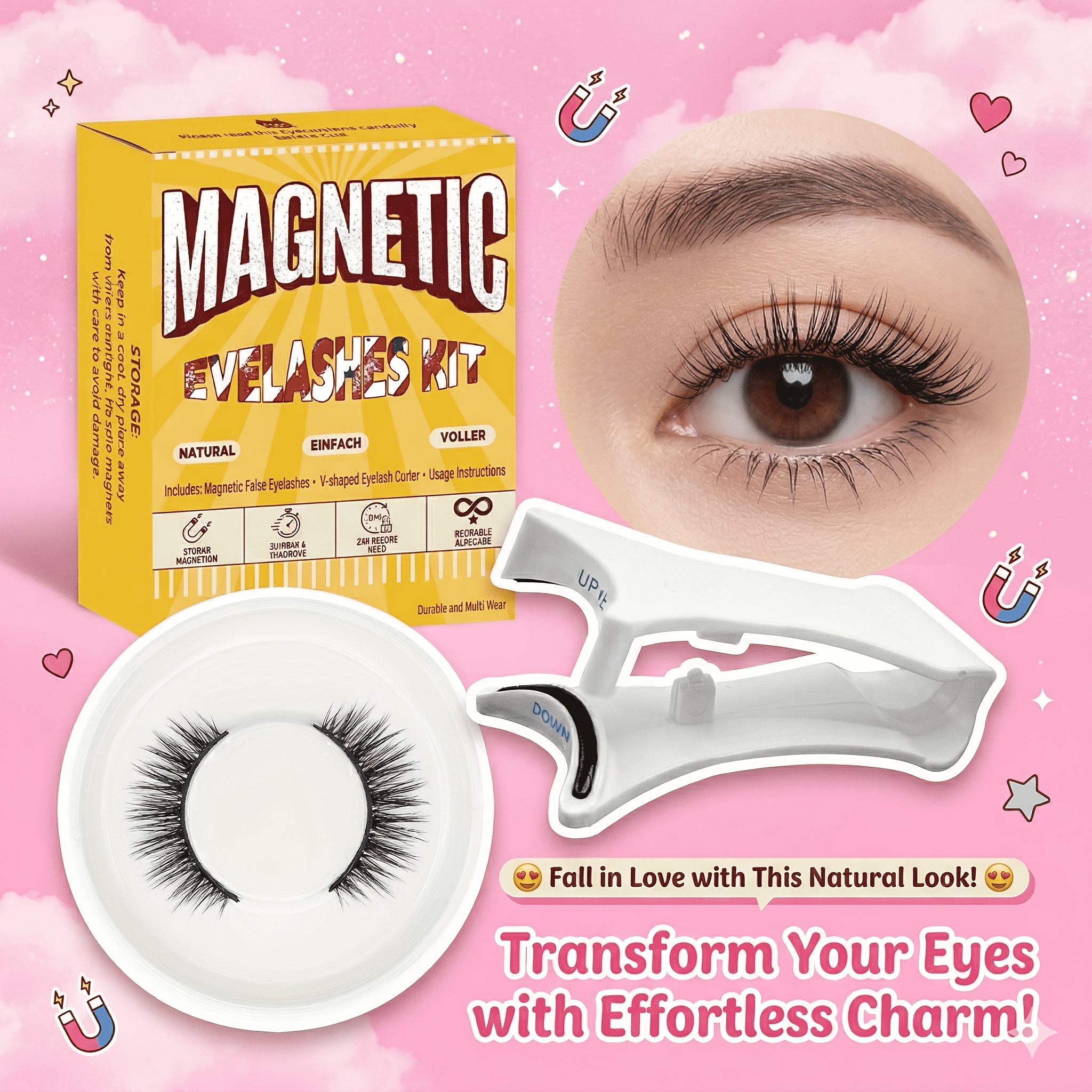 Magnetic Eyelashes False Eyelashes 1 Pair With 1 Lash Applicator Natural Look Daily Wear False Eyelashes Diy Easy To Apply High Quality Portable 5 Minute