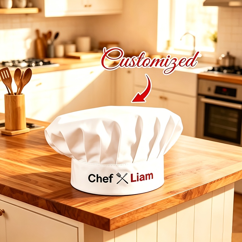 TEMU Customizable Names Or Words, Customizable Chef Hats, Personalized Kitchen Cooking Hats With Printed Designs, Personalized Mushroom Hats, For