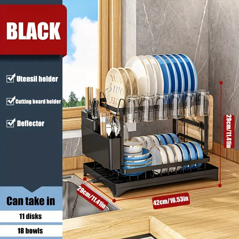 2 layer dish drying rack for kitchen countertops kitchen countertop dish drying rack with drain board metal kitchen dish rack with drain board double layer kitchen drying rack rack racks for restaurant and business Product details 0