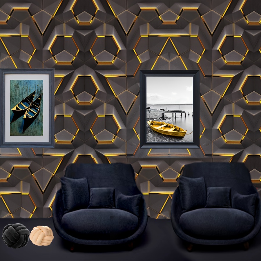 1 Roll of Exquisite 3D Black and Golden Diamond Wallpaper - Easy to Stick, Removable, Self-Adhesive Wallpaper for Kitchens, Bedrooms, Bathrooms, Home and Commercial DIY Decor, Vinyl Material, Random Match Pattern, Commercial Decoration | Diamond Pattern | Peel and Stick Installatio