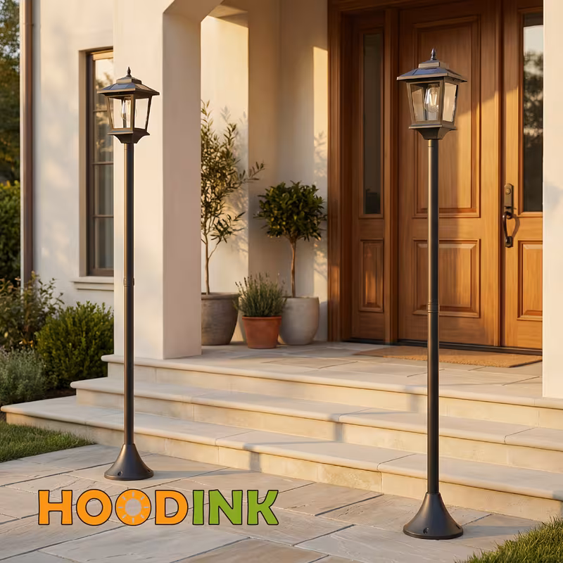 2-Pack Solar Lamp Post Lights - IP44 Waterproof Dusk-to-Dawn Outdoor Pathway Lighting, Warm White