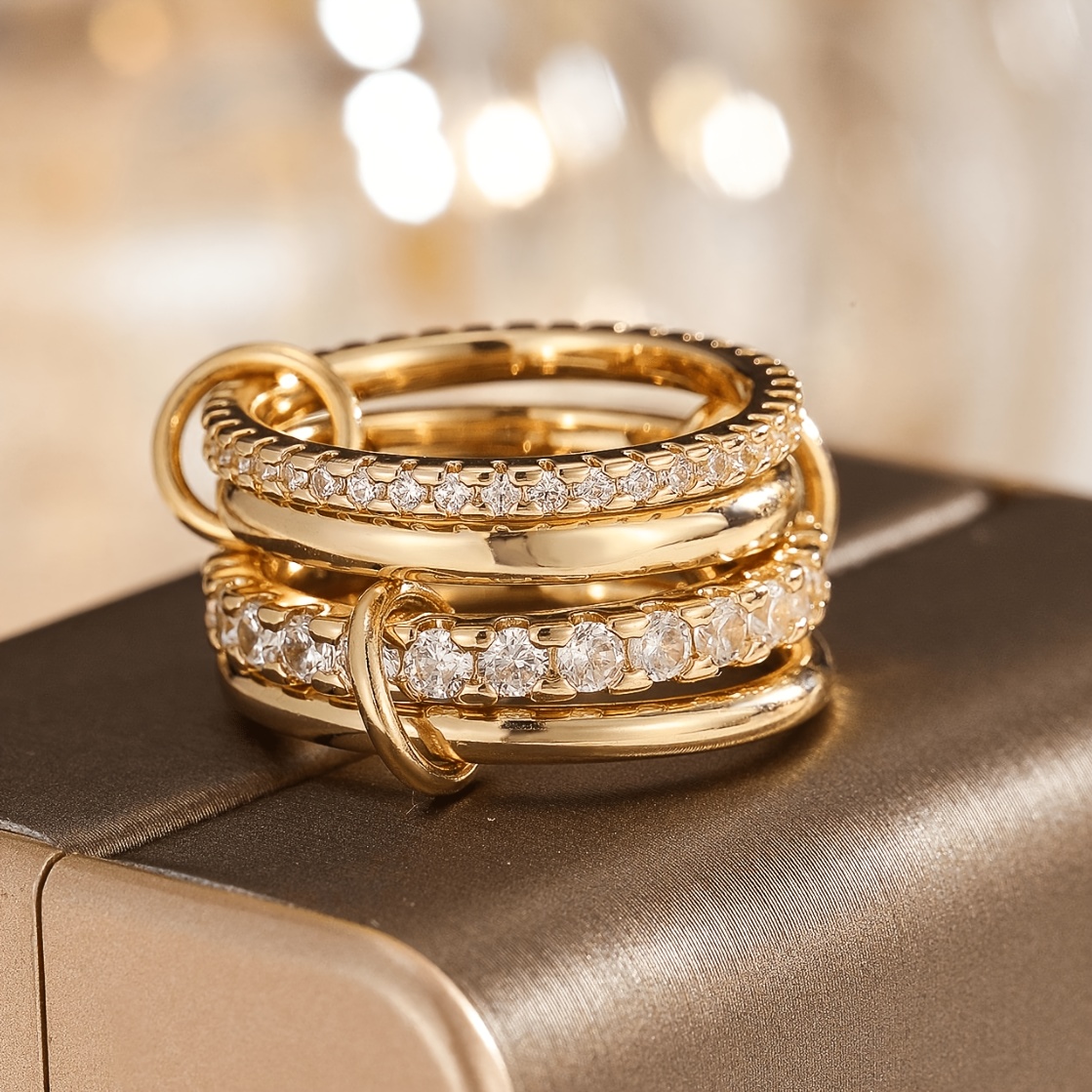 Image of Ladies' Niche Interlocking Stackable Rings, Stainless Steel Material Inlaid With Zirconia, Does Not Fade, Hypoallergenic, Sturdy And Reliable, A Very Fashionable And For 's Birthday Or Holidays