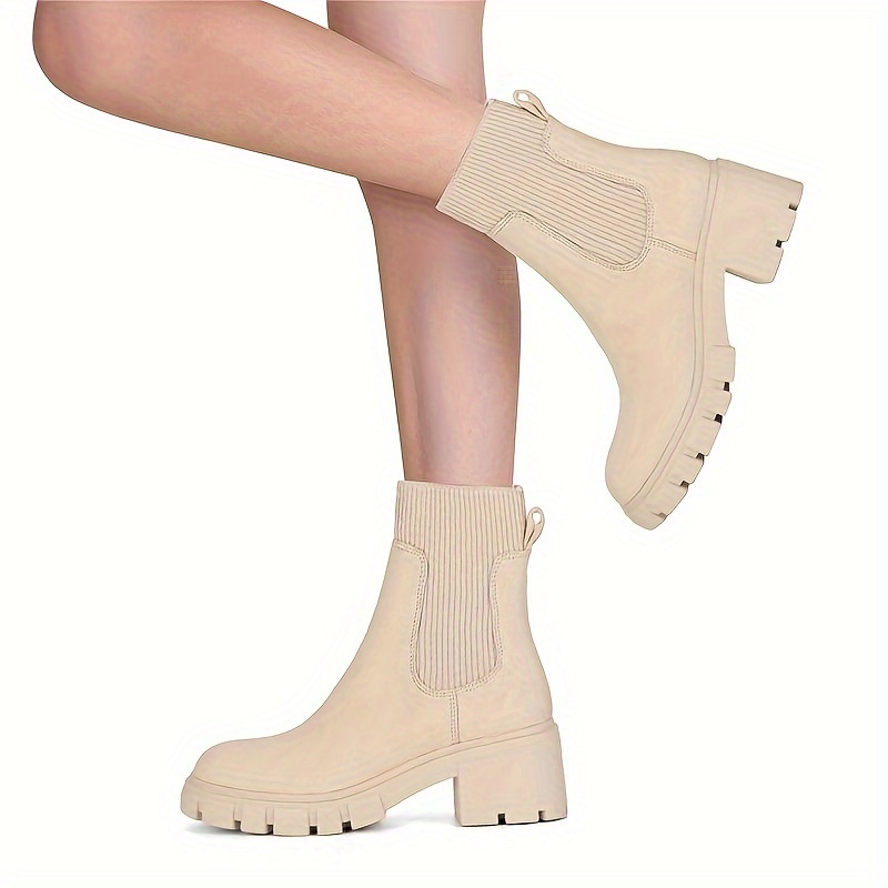 

Women's Chunky Heeled , Round Toe Chunky Low Heeled Ankle Boots, Comfortable Round Toe Slip On Short Boots