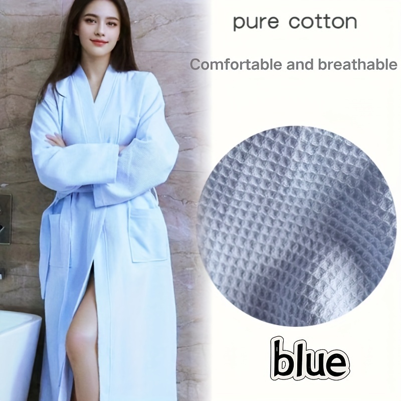 Image of 1pc Of Waffle Cotton Robe For Men And Women, Long Yukata In Fits All, Soft And Sweat-absorbing , Kimono Collar, Yukata, Thanksgiving And Christmas Gifts
