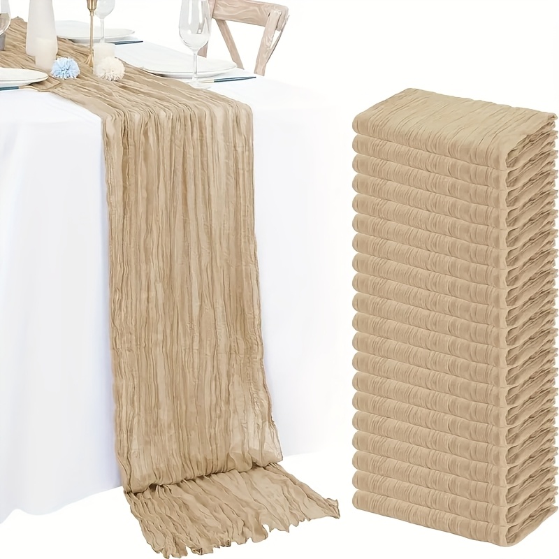 TEMU 4/10 Stück Salbeigrün/Beige -Gaze Tischläufer, Bohemian-Stil Weihnachtstischdeko, Romantische Hochzeitsdeko Brautparty Esstisch-Mittelstück mit