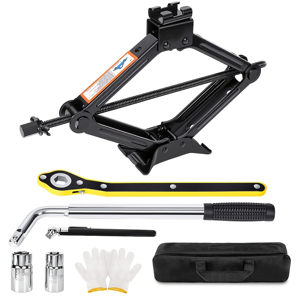 TEMU Car Jack Kit Scissor Jack For Ton (4409 Lbs) Tool Kit Universal Car Emergency Kit With Lug Wrench Tire Changing Kit For Car Suv