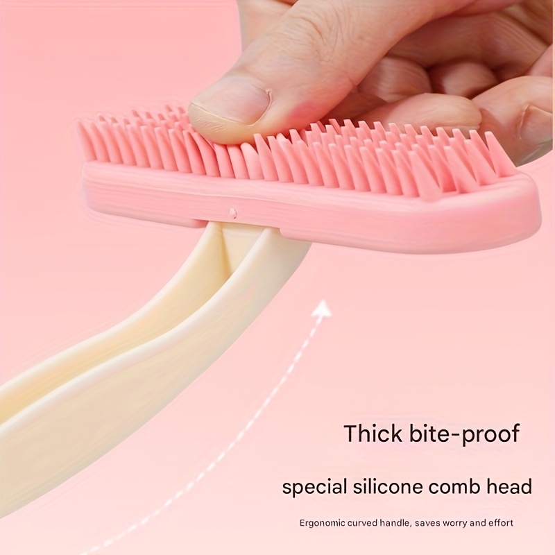 pet silicone massage brush soft anti static detangling brush for   rabbits gentle non   grooming tool durable plastic handle with pink   ideal for short long hair pets Product details 4