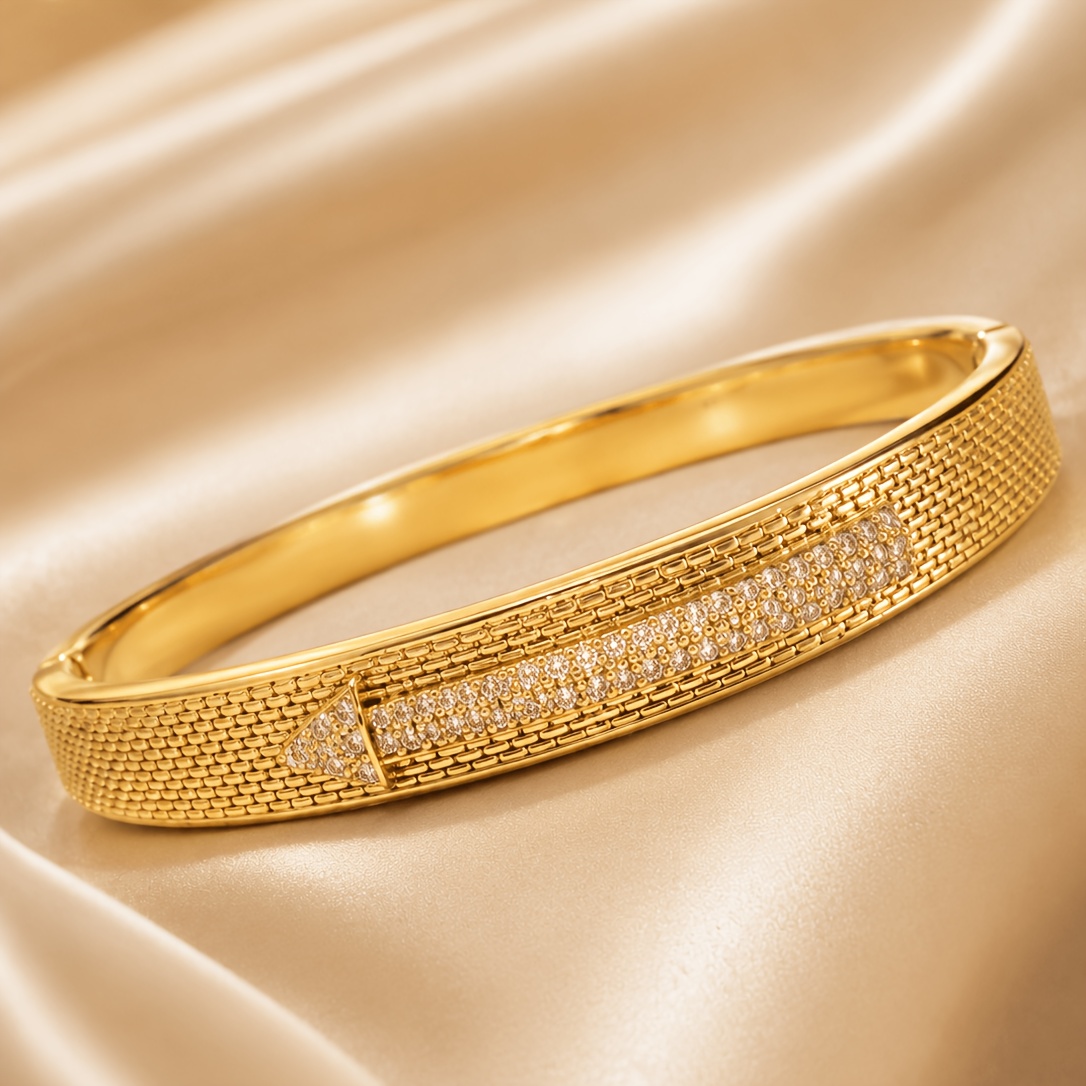 Retro Texture Mesh Grid Pattern Triangle Long Strip Bangle
