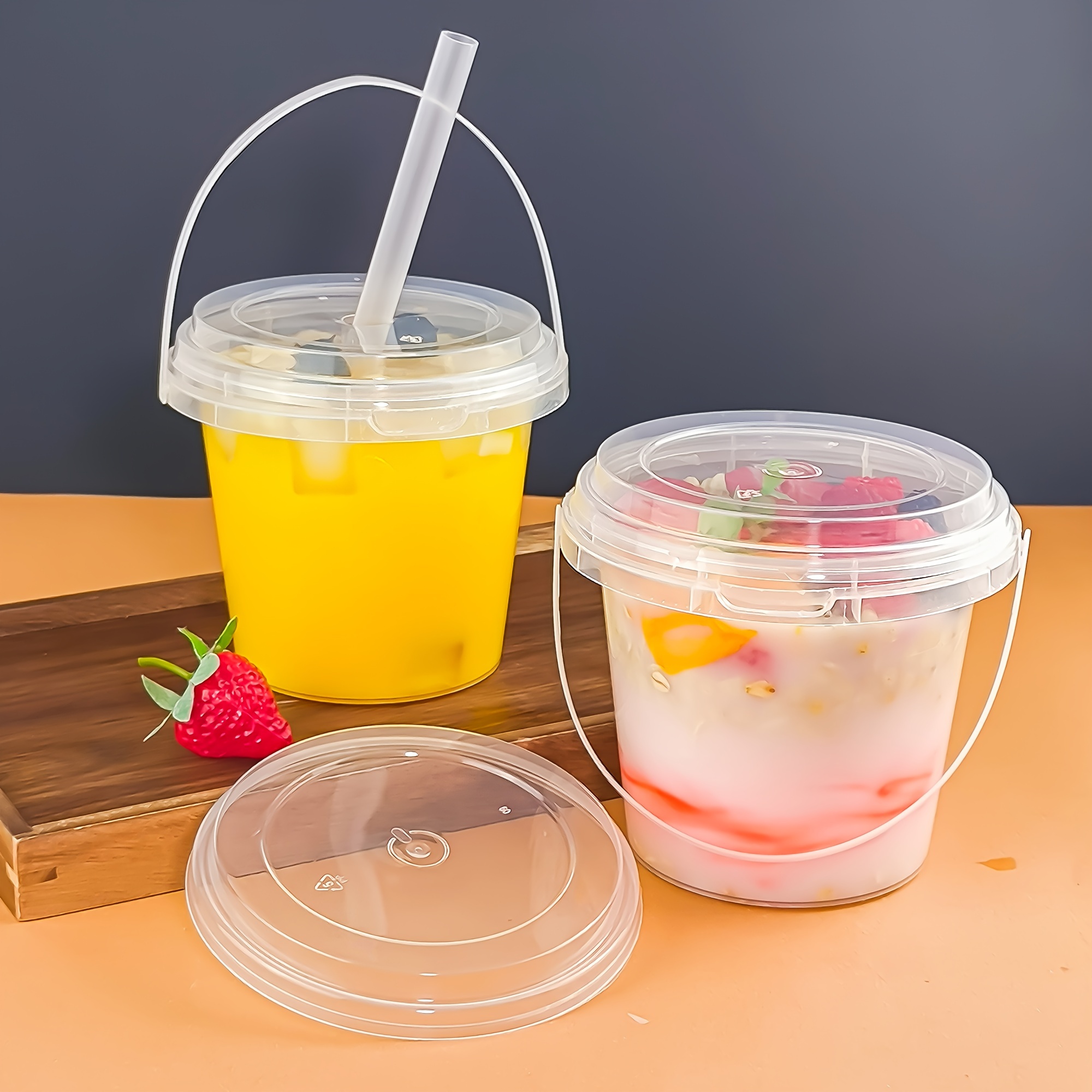 10pcs 700ml reusable plastic cups with lids straws bpa free leakproof portable beverage buckets for juice iced drinks ideal for summer   outdoor activities sports more high quality recyclable material details 1