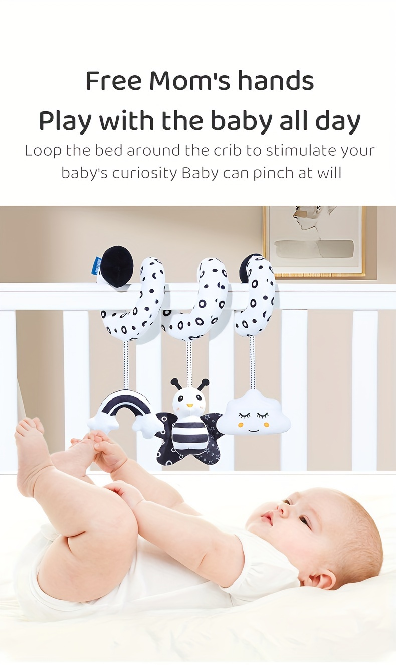 baby decoration black and white hanging toys stroller spiral plush toys for car seats baby travel toys bee owl     details 0