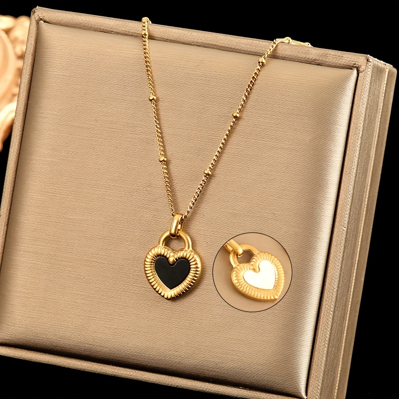 TEMU 1pc Fashion Stainless Steel Black White Pendant Necklace For Women New Party Gift Neck Chain Waterproof Jewelry