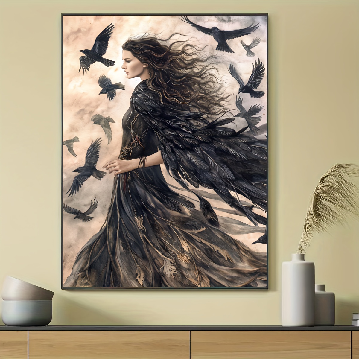 

1pc Feather Goddess Wall Art Canvas Print, Fabric Poster For Home Decor – Ideal For Living Room, Bedroom, Kitchen, Office, Café – Thoughtful Gift & Chic Decoration, No Frame