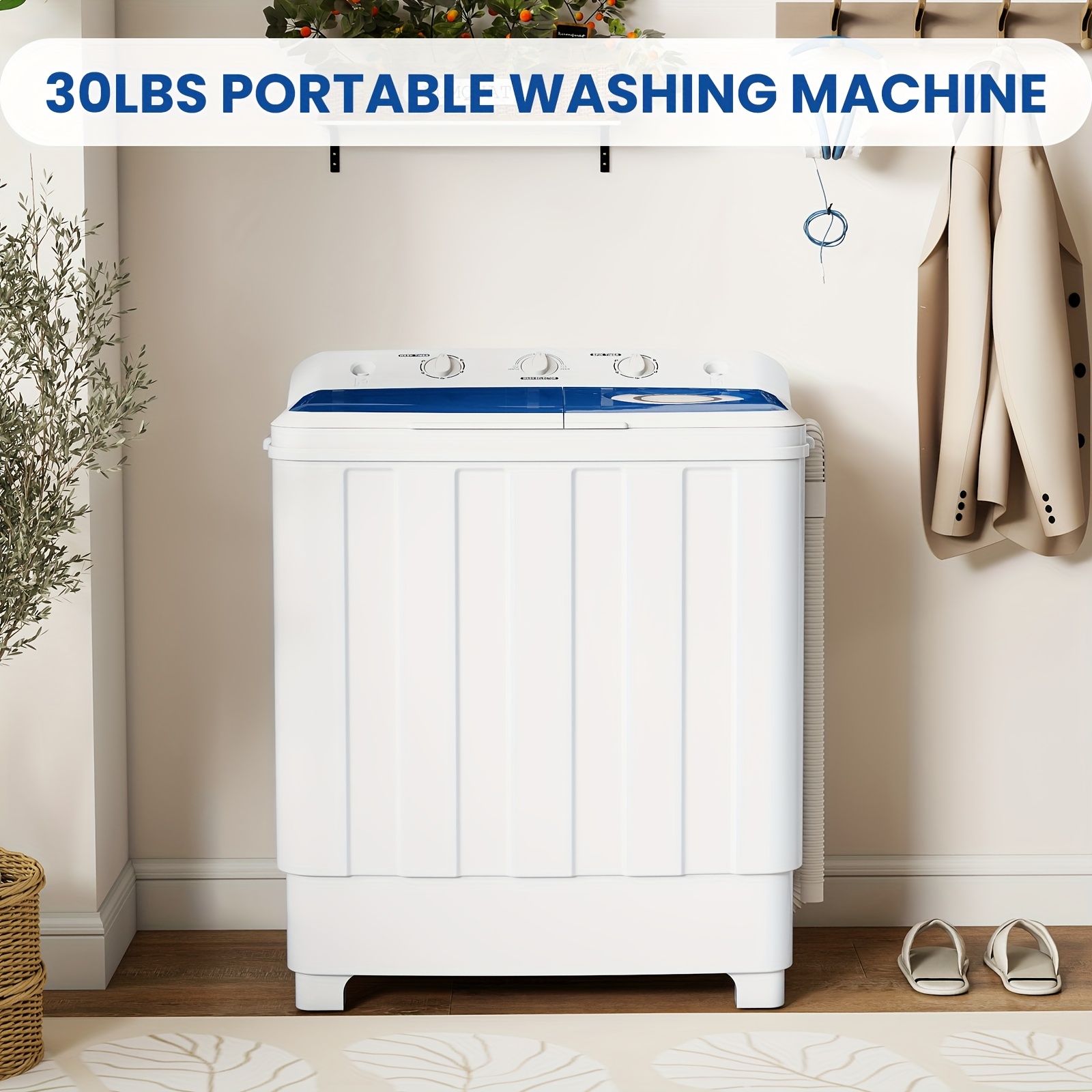 30Lbs Portable Washing Machine, Semi-automatic Compact Twin Tub Laundry Washer with Built-in Drain Pump, Time Control, 20Lbs Washer And 10Lbs Spin Dryer Combo for Apartments, Dorms, RVs