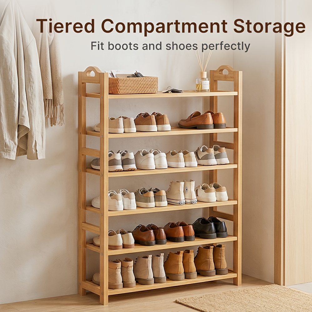 4-tier Bamboo Shoe Rack, Space , Easy To Assemble, Large Capacity, Ideal For , , Dorms And Apartments, Multi-functional Shelving Unit, Simple , Sturdy