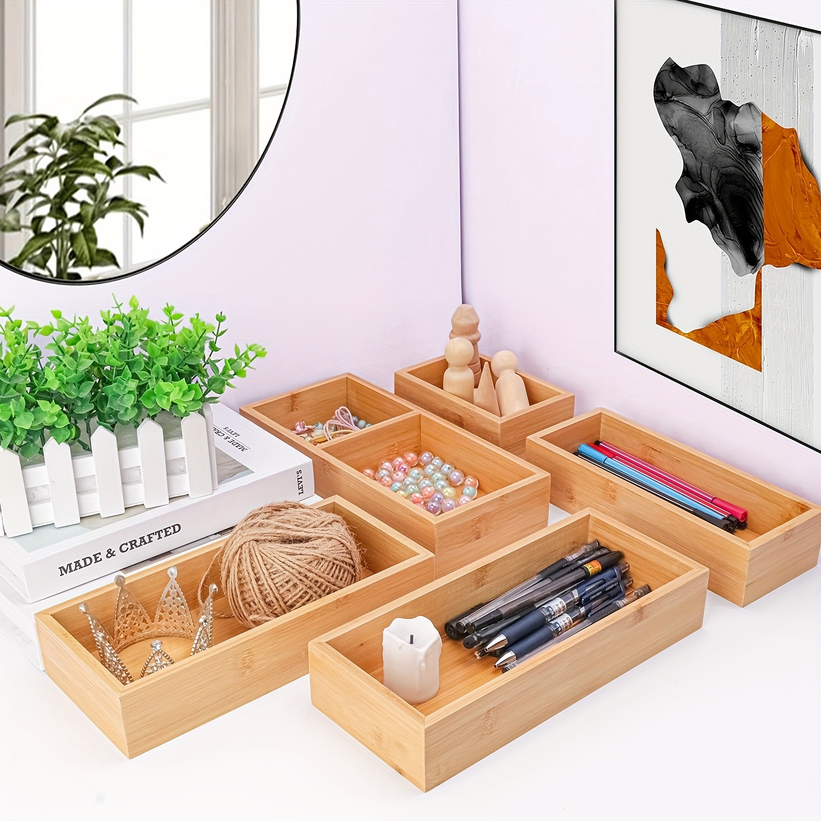 premium schubladen organizer set bambus 5 teiliges mehrzweck