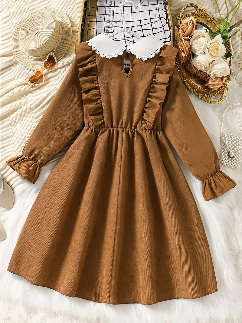 girls long sleeve corduroy ruffle trim fitted flared skirt - Temu Malta girls long sleeve corduroy ruffle trim fitted flared skirt - Temu Malta
