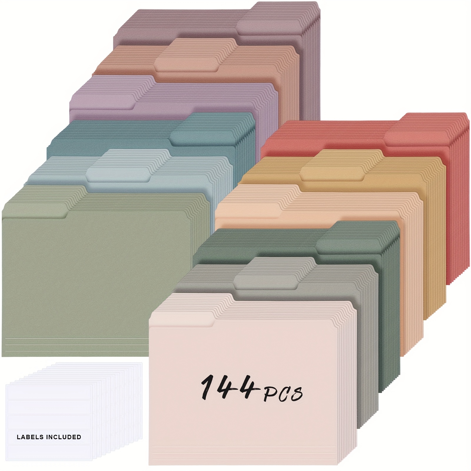 144pcs Vintage Colored Manila File Folders, Letter Size 9.49 x 11.61 Inch with Labels - Durable Paper Organizers for Office and Home, Assorted Hexagonal Patterns, File Organizer for Desk, YAOMIAO