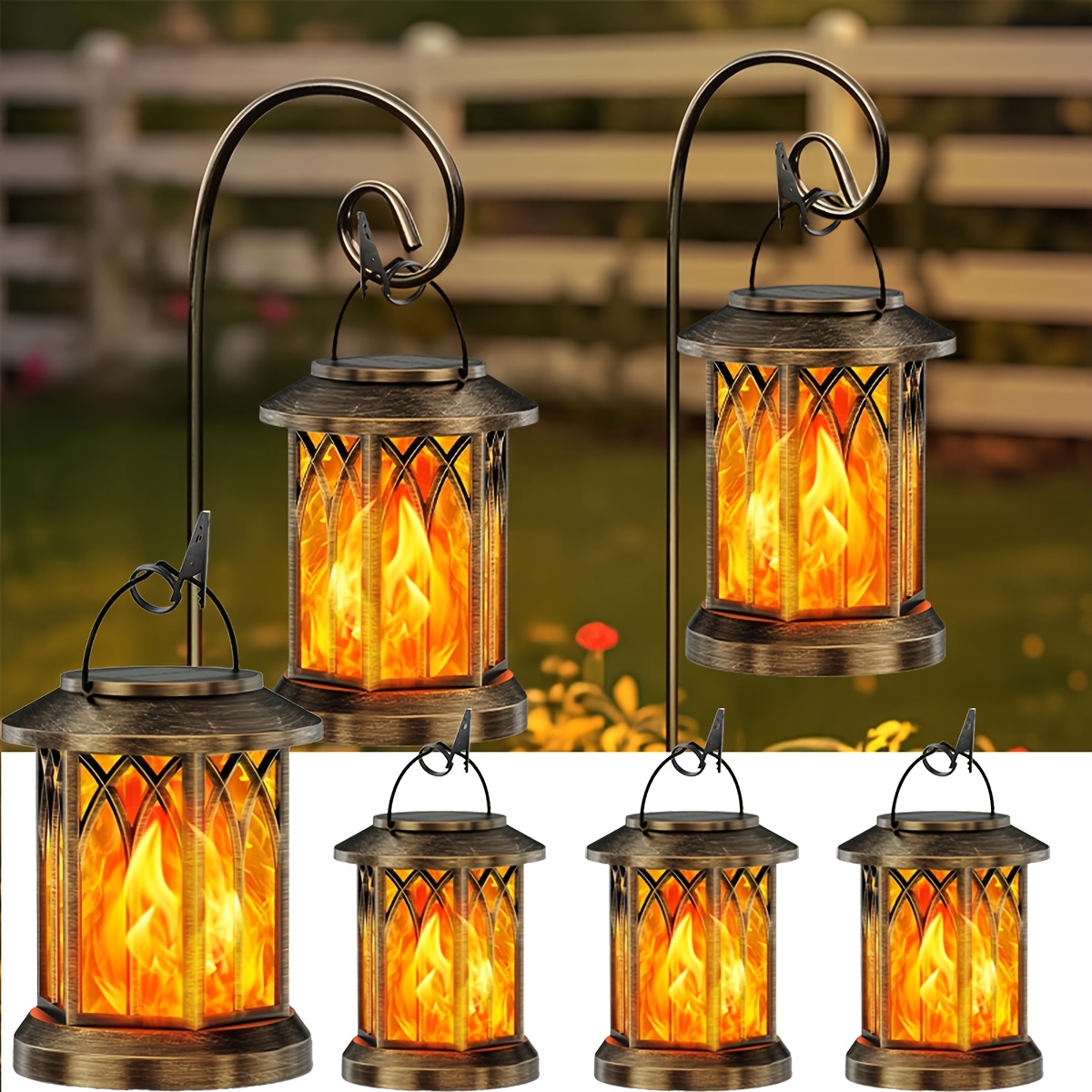 2 Pack Solar Lanterns, Outdoor Flickering Flame Solar Lantern, Led