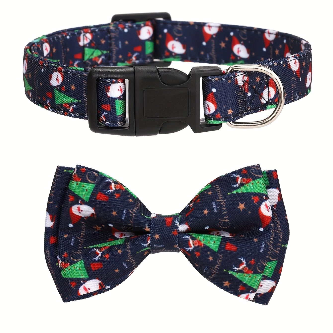 Christmas Style Dog Collar with Removable Bow, Adjustable Size