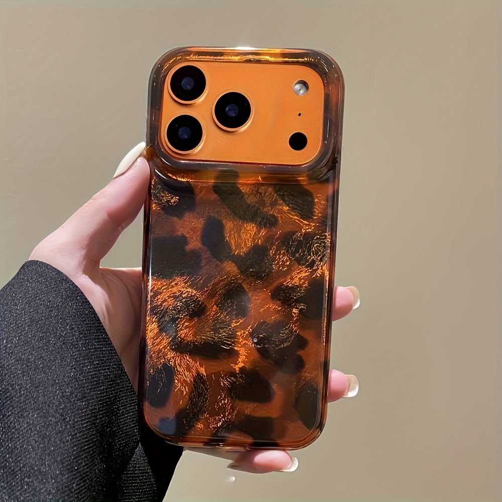 TEMU Coque de téléphone plissée à imprimé léopard de style coréen haut de gamme automne-hiver, compatible avec Iphone 17/16/11/13/ Plus/15 Pro/15 Pro