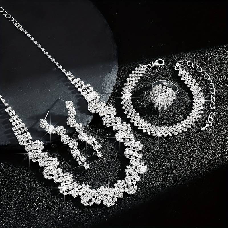 Reaky Set Di Gioielli Da Sposa – Collana E Orecchini Con Strass Argentati – Regalo Romantico Per Donne