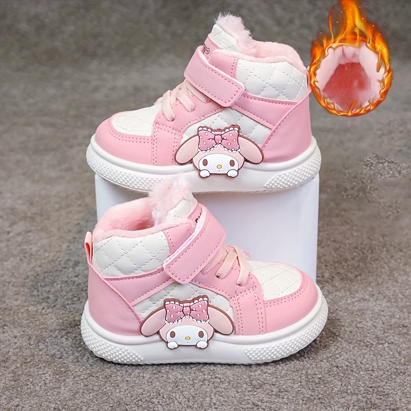 Meisjes Casual High-Top Sneakers met Dikke Fleece Lining & Cozy Dad Shoes - Schattig Cartoon Ontwerp, Sluiting, EVA Zool voor Jonge Meisjes & Kleine Meisjes