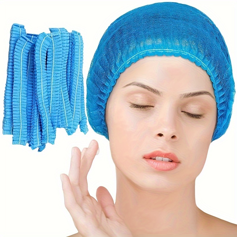 

100pcs, Disposable Chef Caps, Kitchen Cooking Hair Nets, Adjustable Reusable Washable, Blue Non-woven Bouffant Caps For Food Service