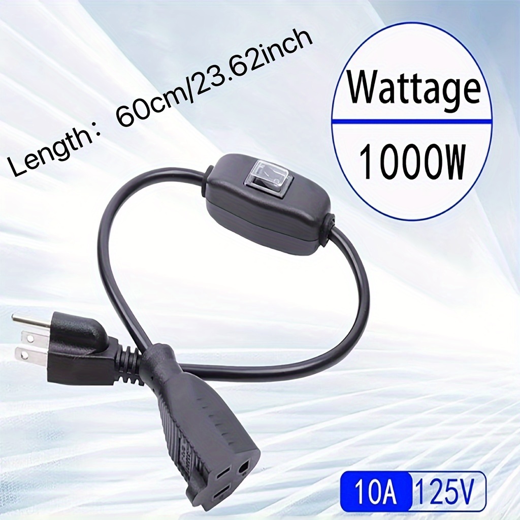 2ft heavy duty 1000w power cord with switch 18 3 sjtw cable 10a 125v indoor outdoor compatible grounded outlet plug   plug to   5 15r with inline on off switch for appliances black