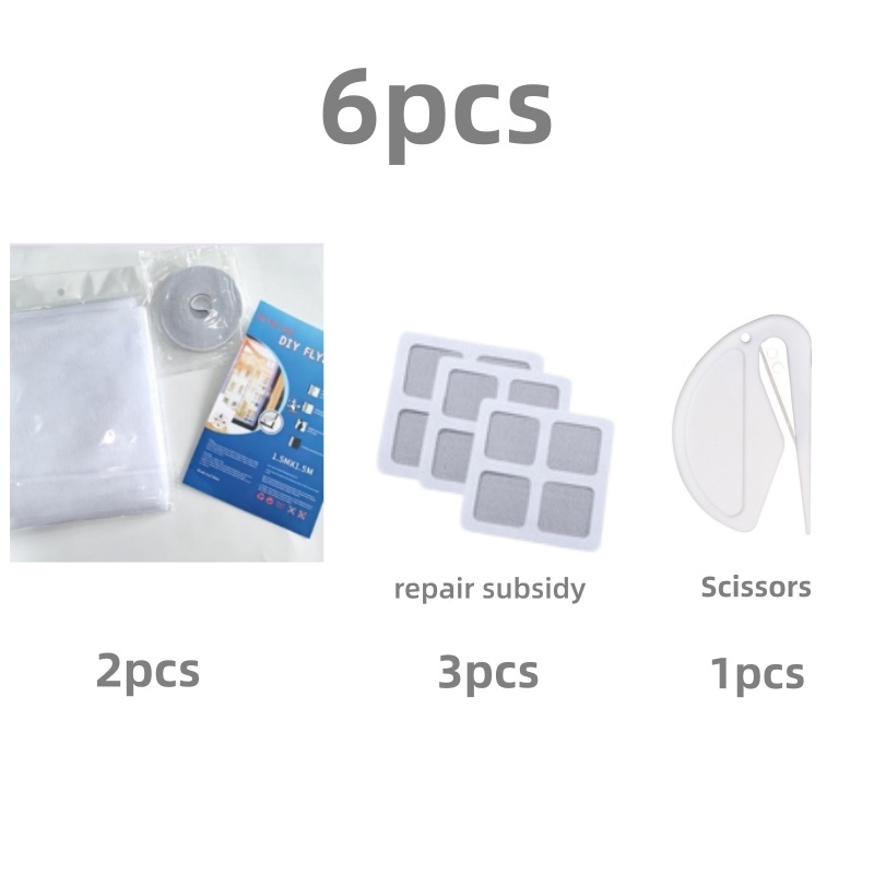 TEMU 6pcs Easy-to-install Self-adhesive Window Net, Includes White Mesh Fabric + Hook And Loop Fastener + English Instructions + 3 Repair Patches +